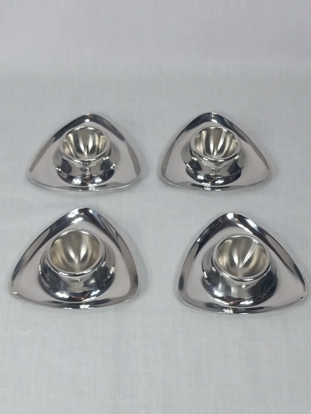 Set Of Four WMF Cromargan Germany Triangular Stainless Steel Egg Cups
